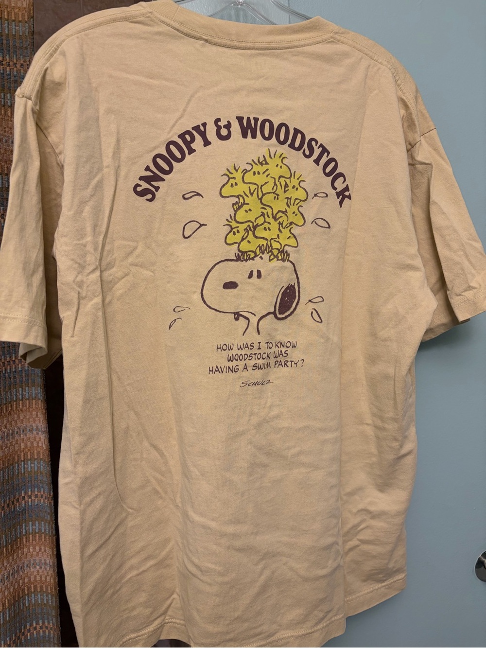 Uniqlo Beige Snoopy & Woodstock Graphic Tee with Yellow Accent